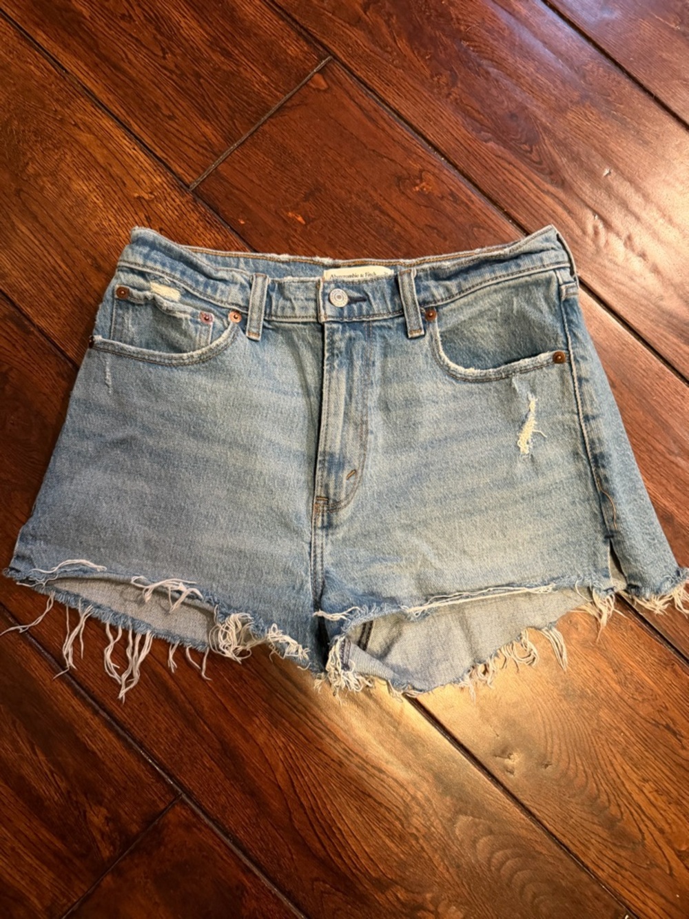 Abercrombie & Fitch Light Blue Distressed Mom Short Denim Shorts